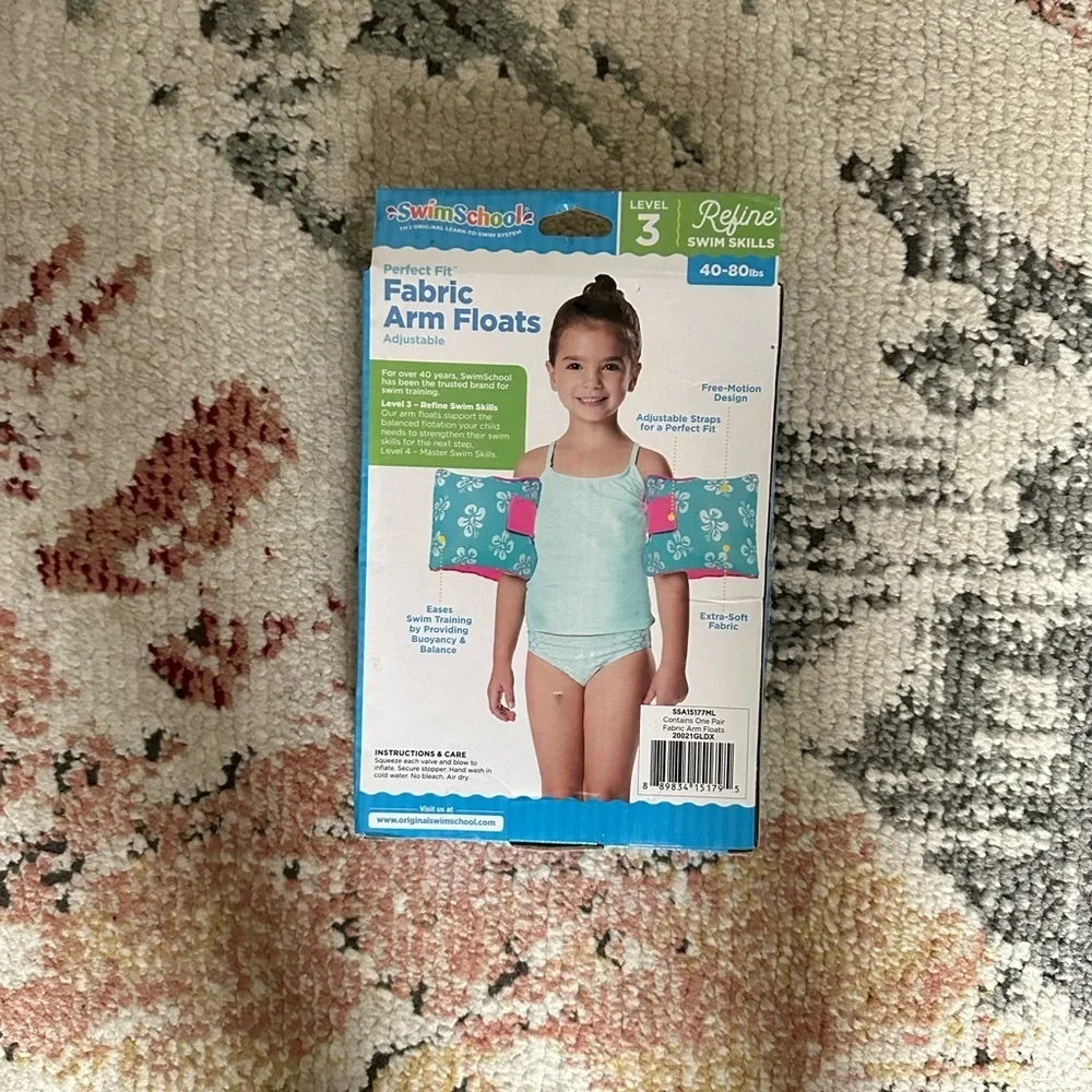 New SwimSchool Girls Soft Fabric Arm Floats - Level 3 (40-80 lbs) hibiscus print